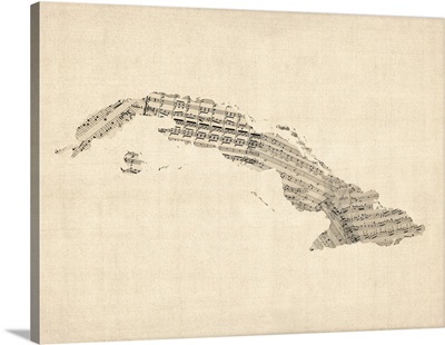 Old Sheet Music Map of Cuba