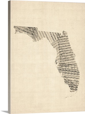 Old Sheet Music Map of Florida