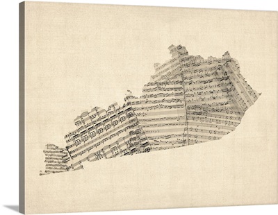 Old Sheet music Map of Kentucky