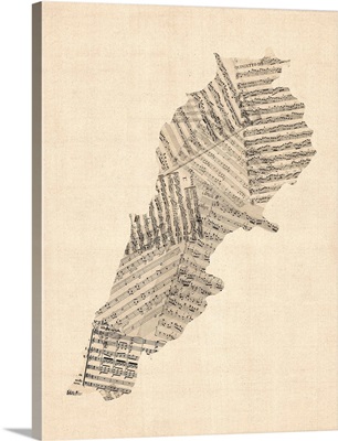Old Sheet Music Map of Lebanon