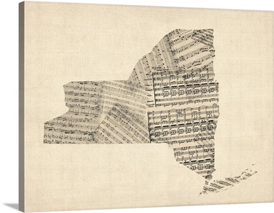 Old Sheet Music Map of New York State