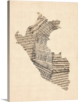 Old Sheet Music Map of Peru Map