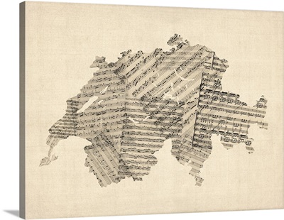 Old Sheet Music Map of Switzerland Map