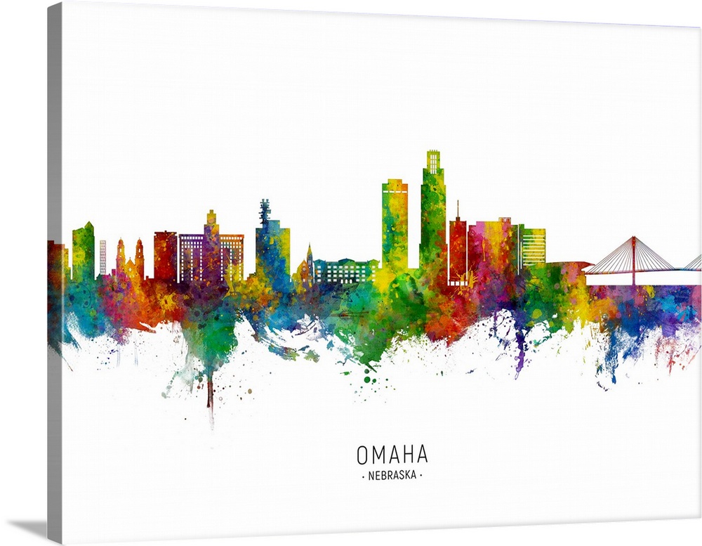 Watercolor art print of the skyline of Omaha, Nebraska
