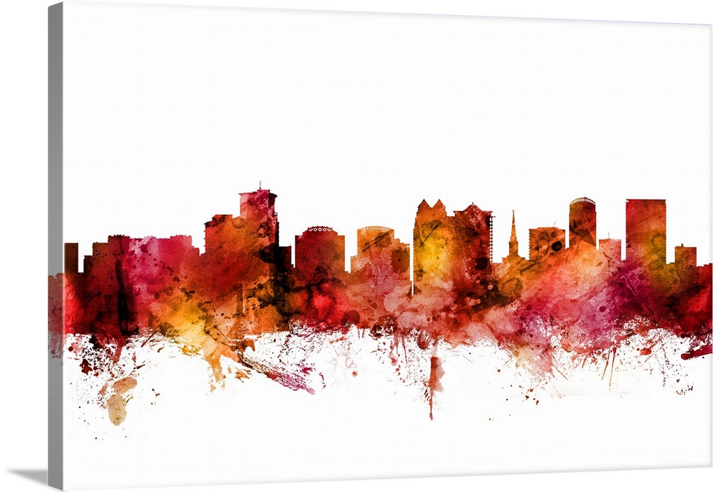 Watercolor art print of the skyline of Orlando, Florida, United States.