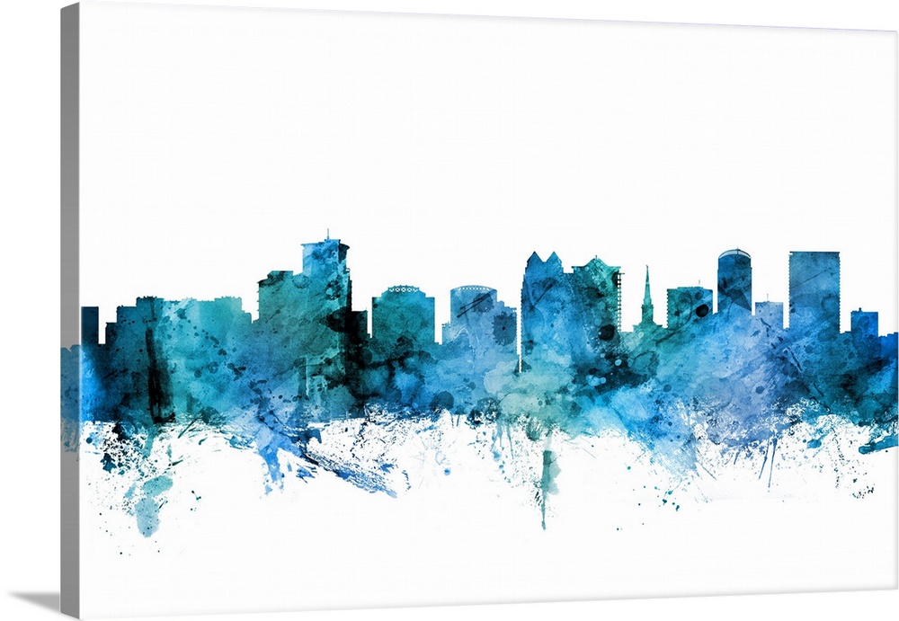 Watercolor art print of the skyline of Orlando, Florida, United States.