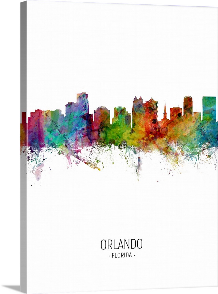 Watercolor art print of the skyline of Orlando, Florida, United States