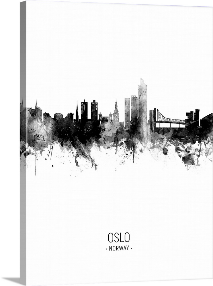 Watercolor art print of the skyline of Oslo, Norway (Norge)