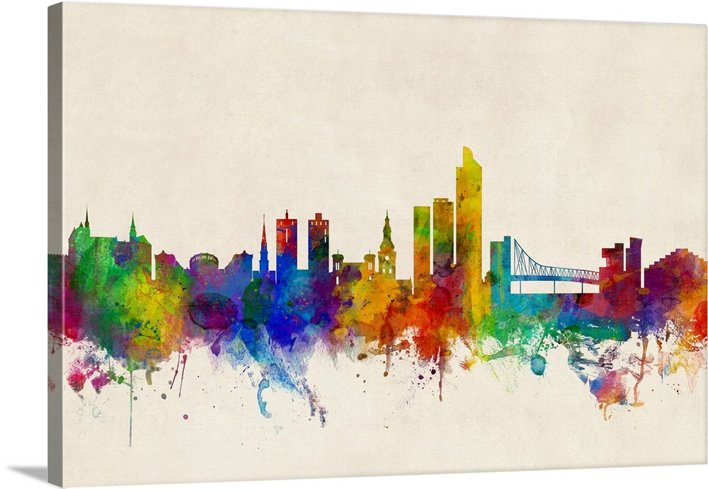 Watercolor art print of the skyline of Oslo, Norway (Norge).