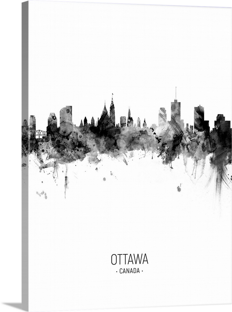 Watercolor art print of the skyline of Ottawa, Canada