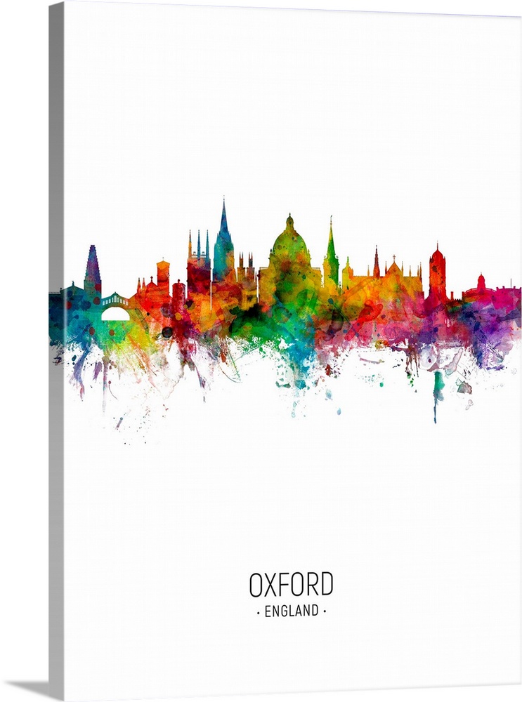 Watercolor art print of the skyline of Oxford, England, United Kingdom