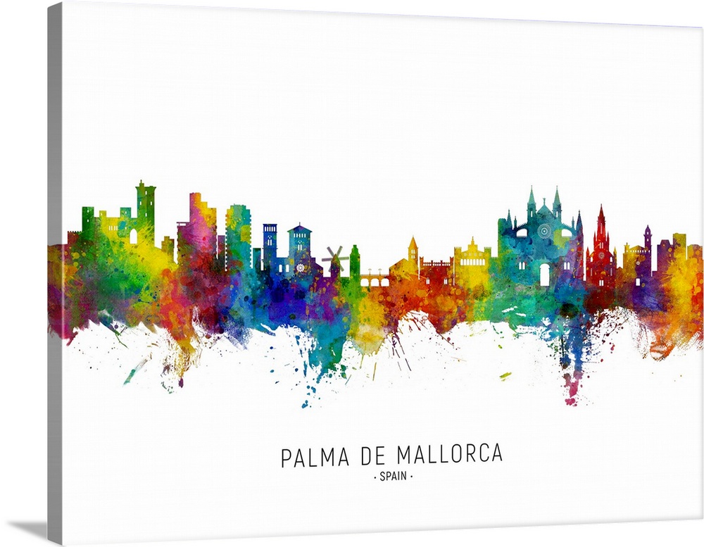 Watercolor art print of the skyline of Palma de Mallorca, Spain
