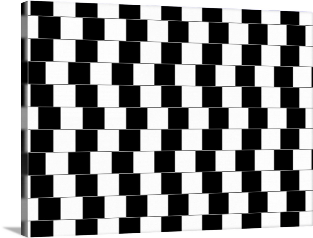 Image of an optical illusion with cement surrounding blocks that trick the brain into seeing the lines in between each row...