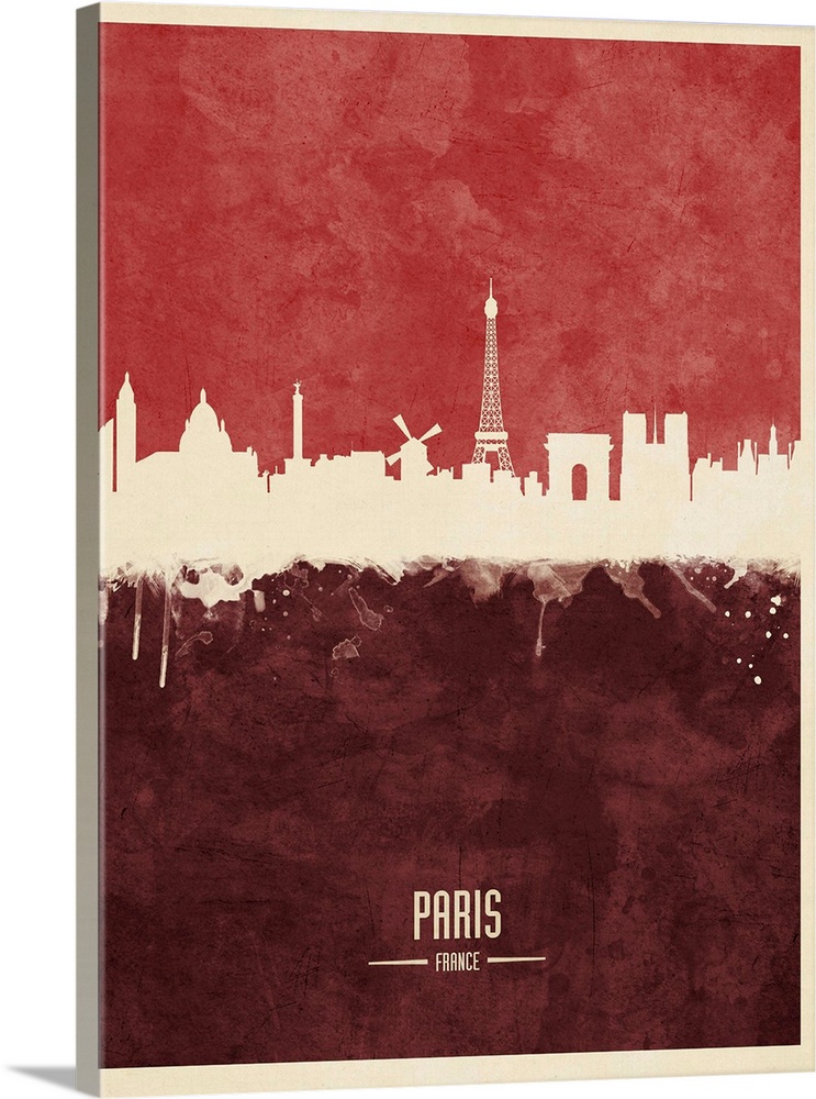 Watercolor art print of the skyline of Paris, France