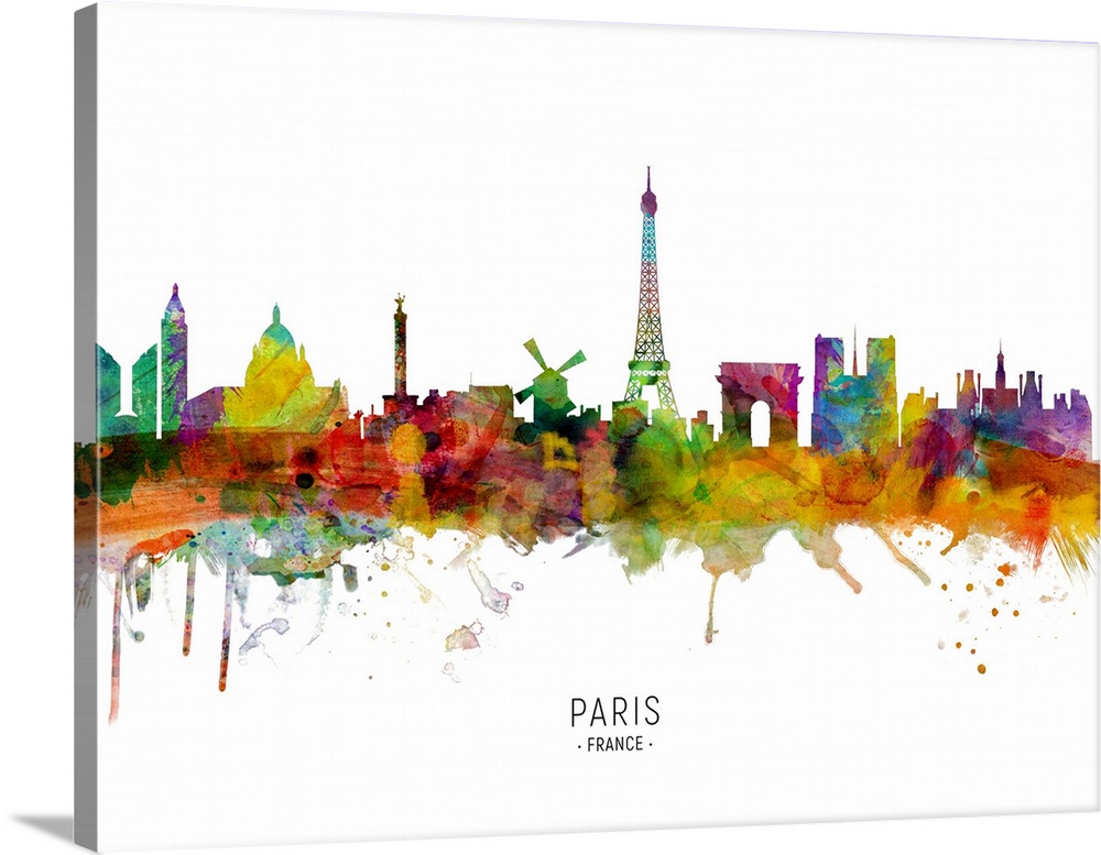 Watercolor art print of the skyline of Paris, France.