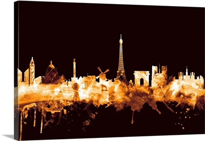 Paris France Skyline, Gold on Black