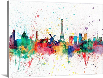 Paris France Skyline, Multicolor Splatter