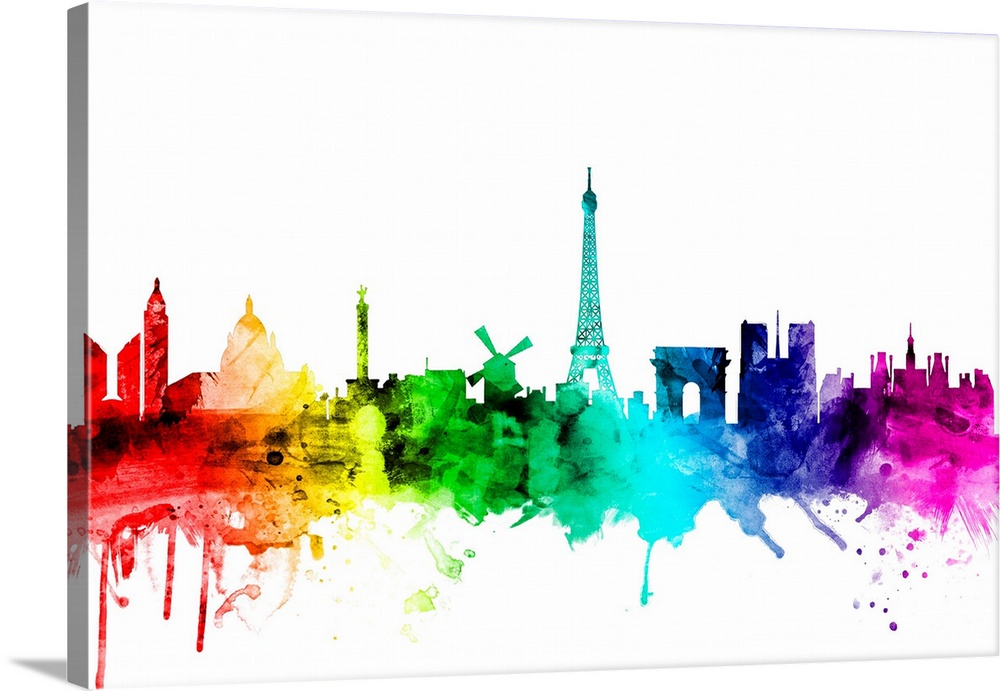 Watercolor art print of the skyline of Paris, France.