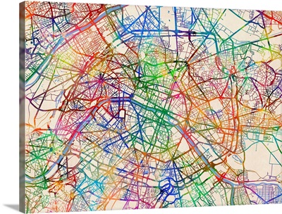 Paris France Street Map, Multicolor