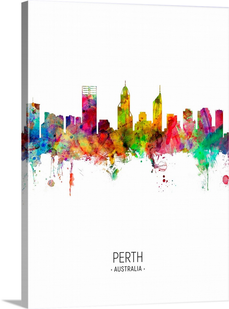 Watercolor art print of the skyline of Perth, Australia