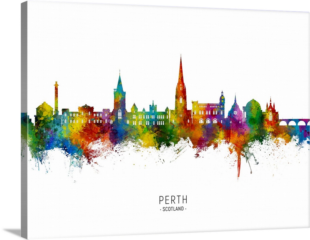 Watercolor art print of the skyline of Perth, Scotland, United Kingdom