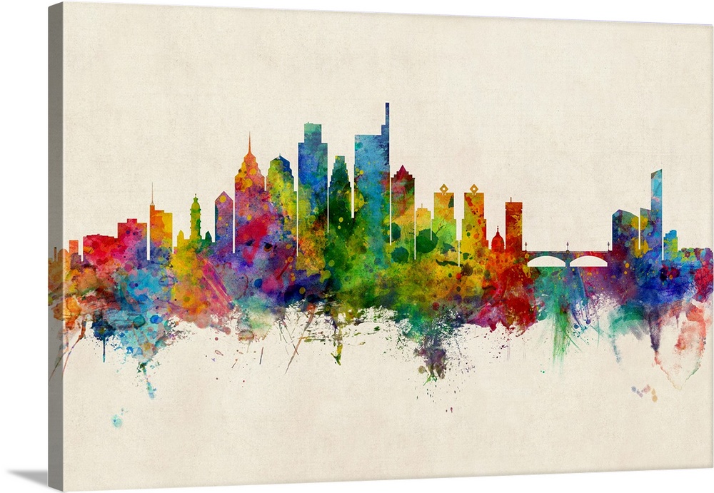 Watercolor art print of the skyline of Philadelphia, Pennsylvania, United States.