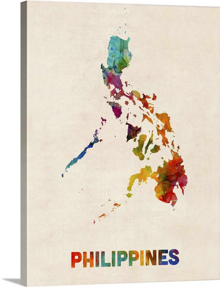 Contemporary watercolor map of the Philippines.