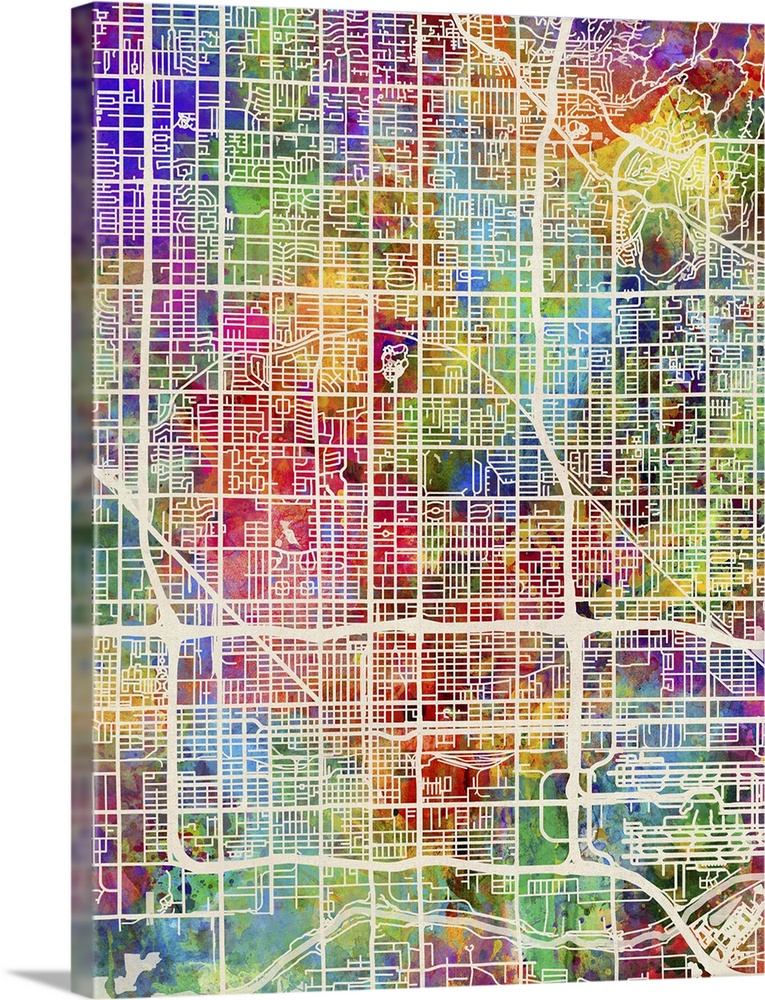 Watercolor street map of Phoenix, Arizona, United States