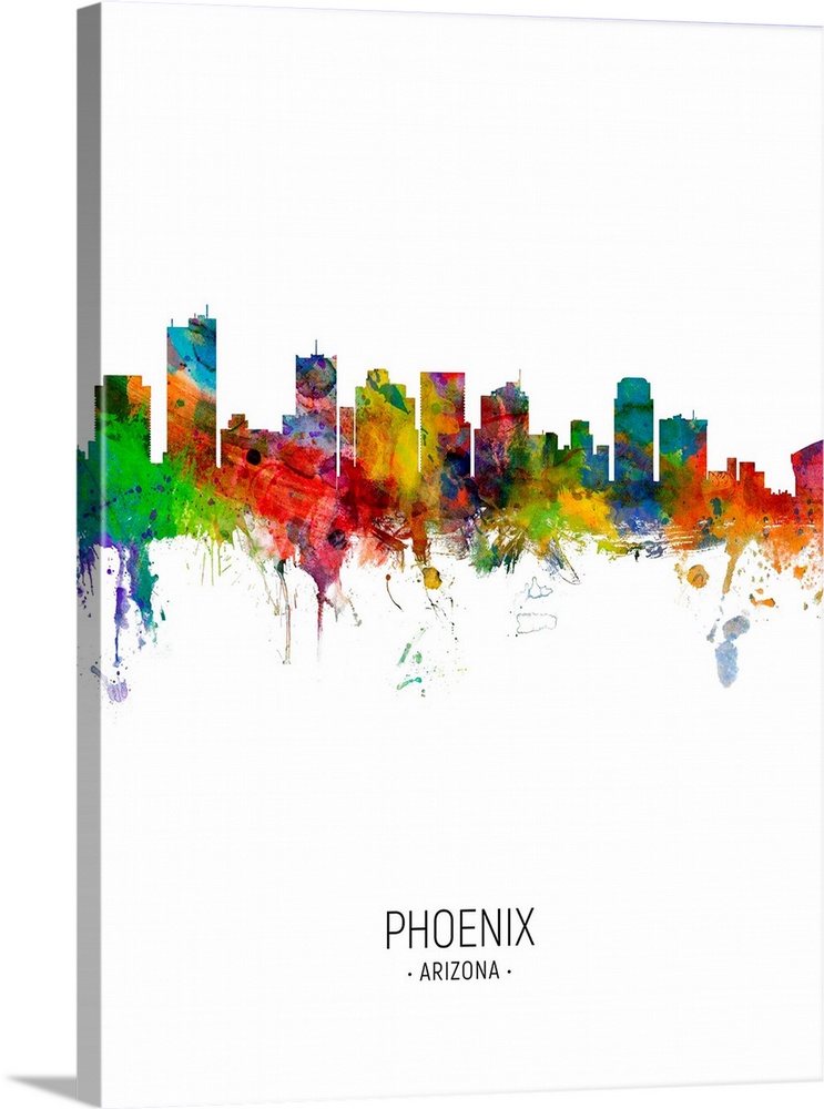 Watercolor art print of the skyline of Phoenix, Arizona, United States