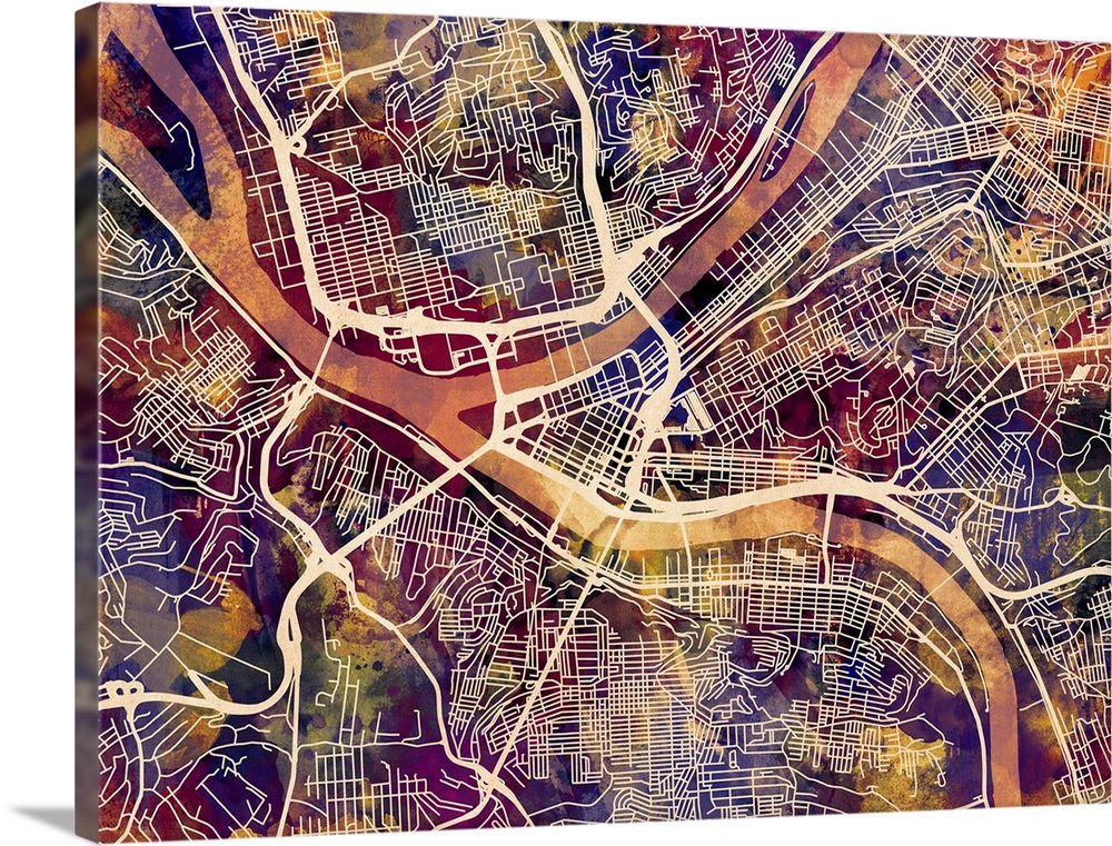 Contemporary colorful city street map of Pittsburgh.