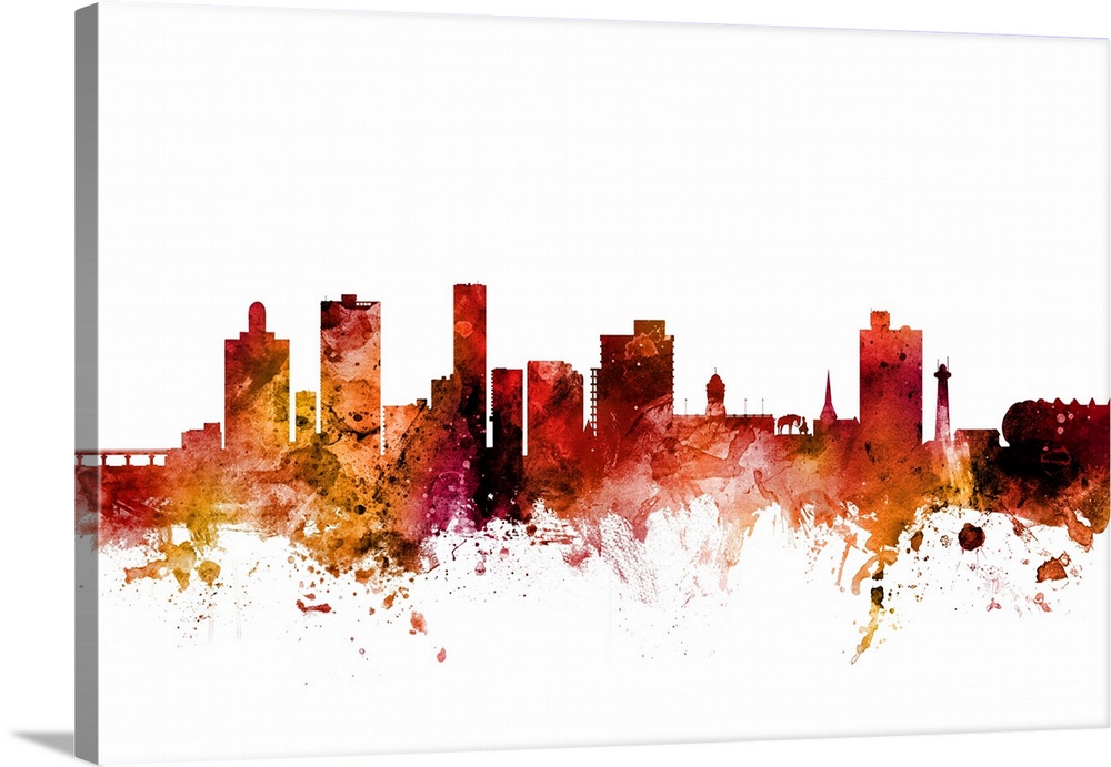 Watercolor art print of the skyline of Port Elizabeth, South Africa.