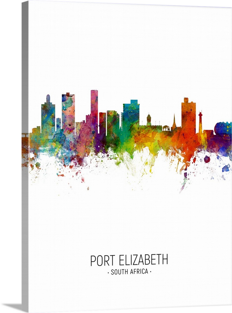 Watercolor art print of the skyline of Port Elizabeth, South Africa