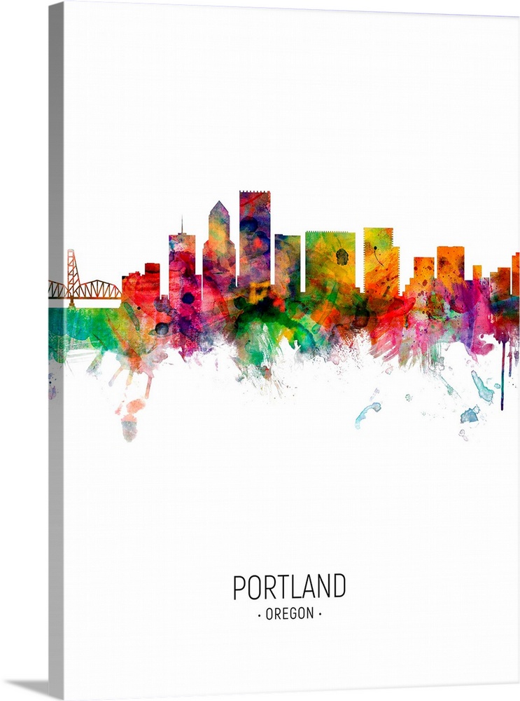 Watercolor art print of the skyline of Portland, Oregon, United States