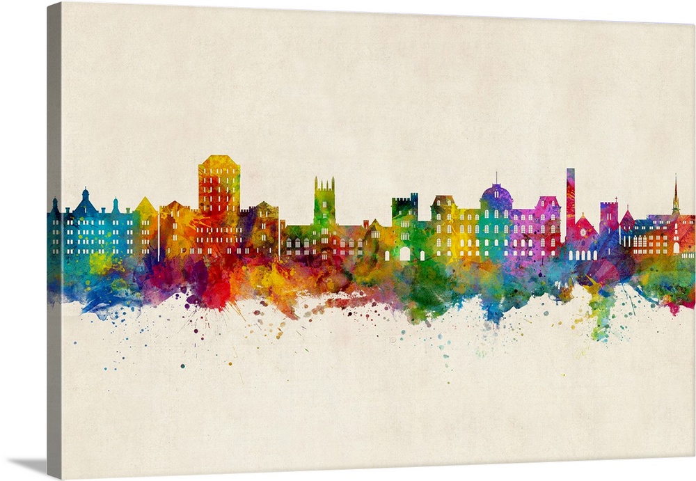 Watercolor art print of the skyline of Poughkeepsie, New York