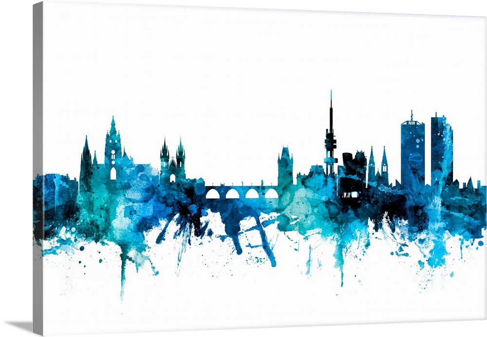 Watercolor art print of the skyline of Prague, Czech Republic (Praha).