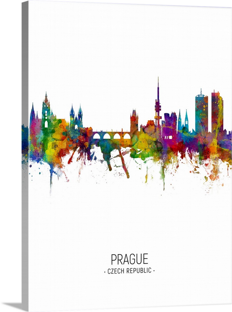 Watercolor art print of the skyline of Prague, Czech Republic (Praha)