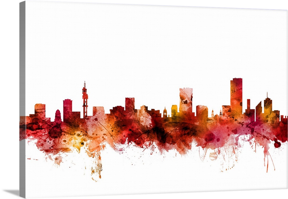 Watercolor art print of the skyline of Pretoria, South Africa.