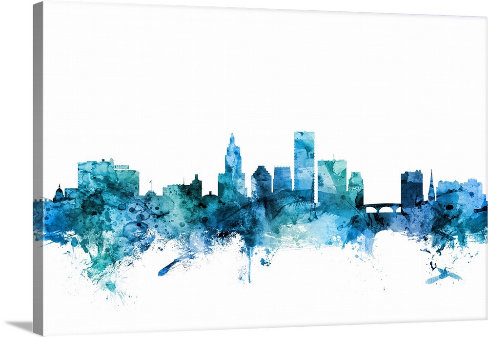 Watercolor art print of the skyline of Providence, Rhode Island, United States.