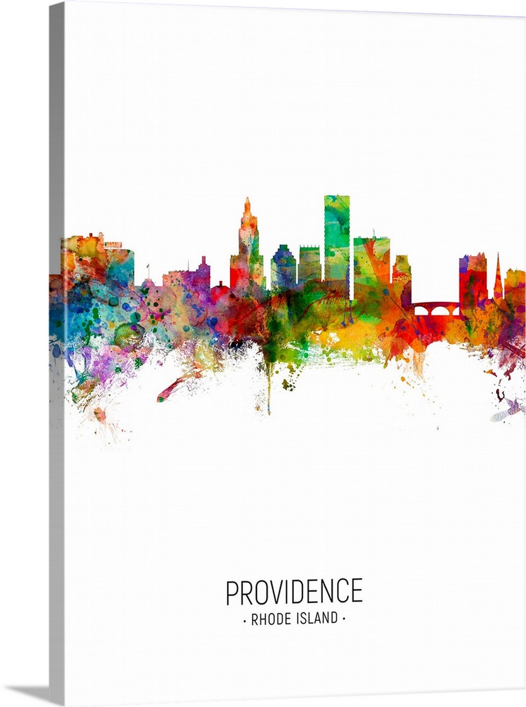 Watercolor art print of the skyline of Providence, Rhode Island, United States