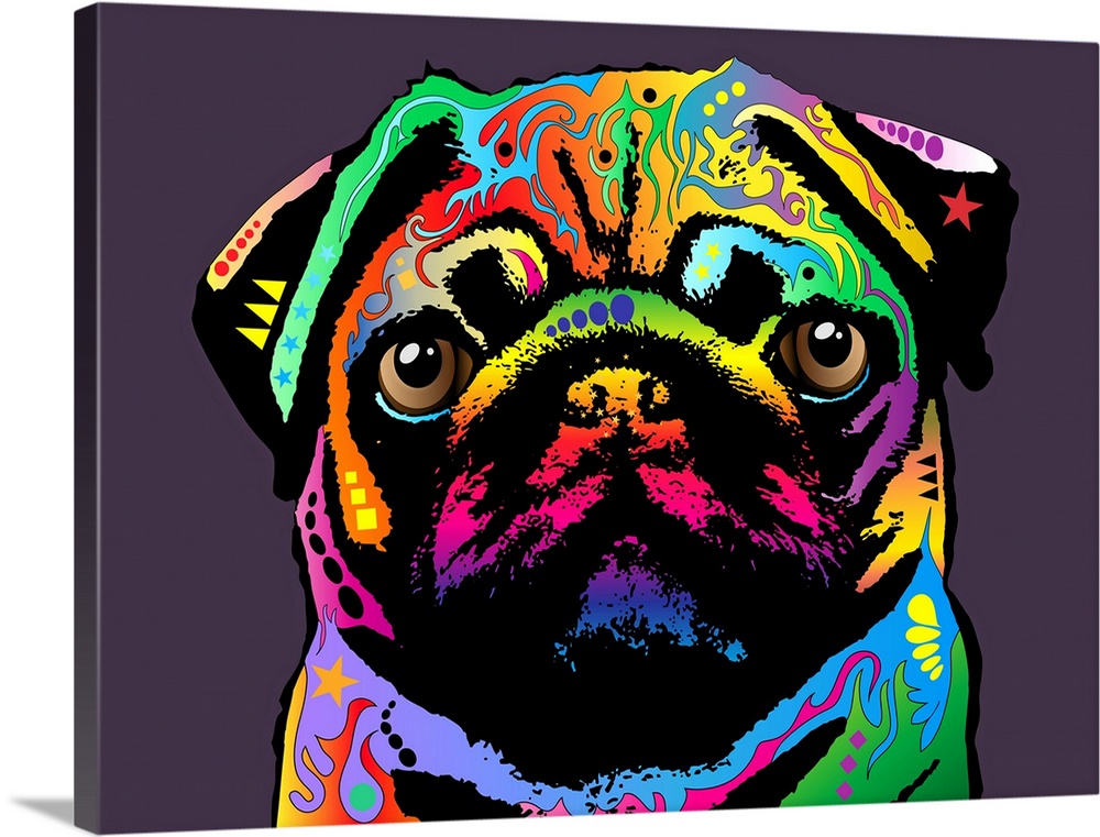 A331 Pug Puppies Dogs Red Blue Funky Animal Canvas Wall Art Large Picture Prints 