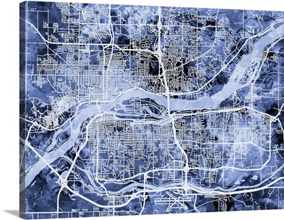 Quad Cities Street Map, Blue