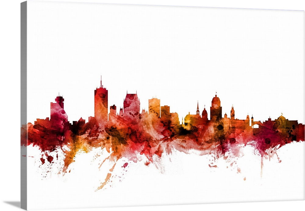 Watercolor art print of the skyline of Quebec, Canada.