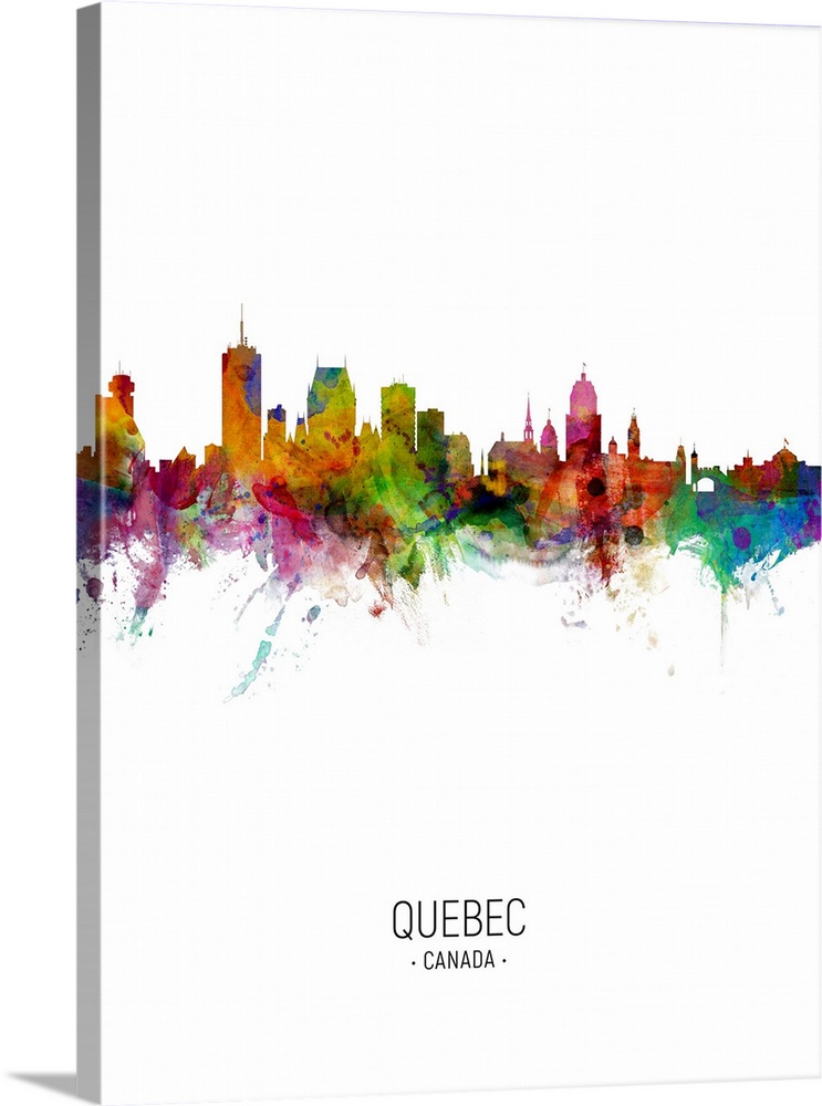 Watercolor art print of the skyline of Quebec, Canada