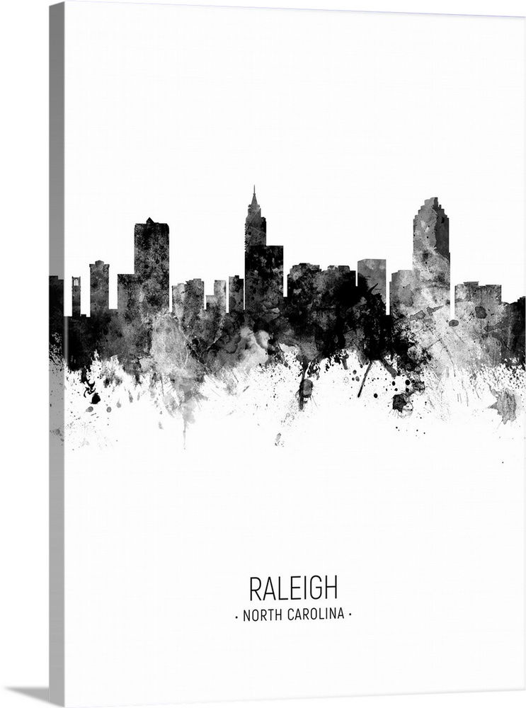 Watercolor art print of the skyline of Raleigh, North Carolina, United States