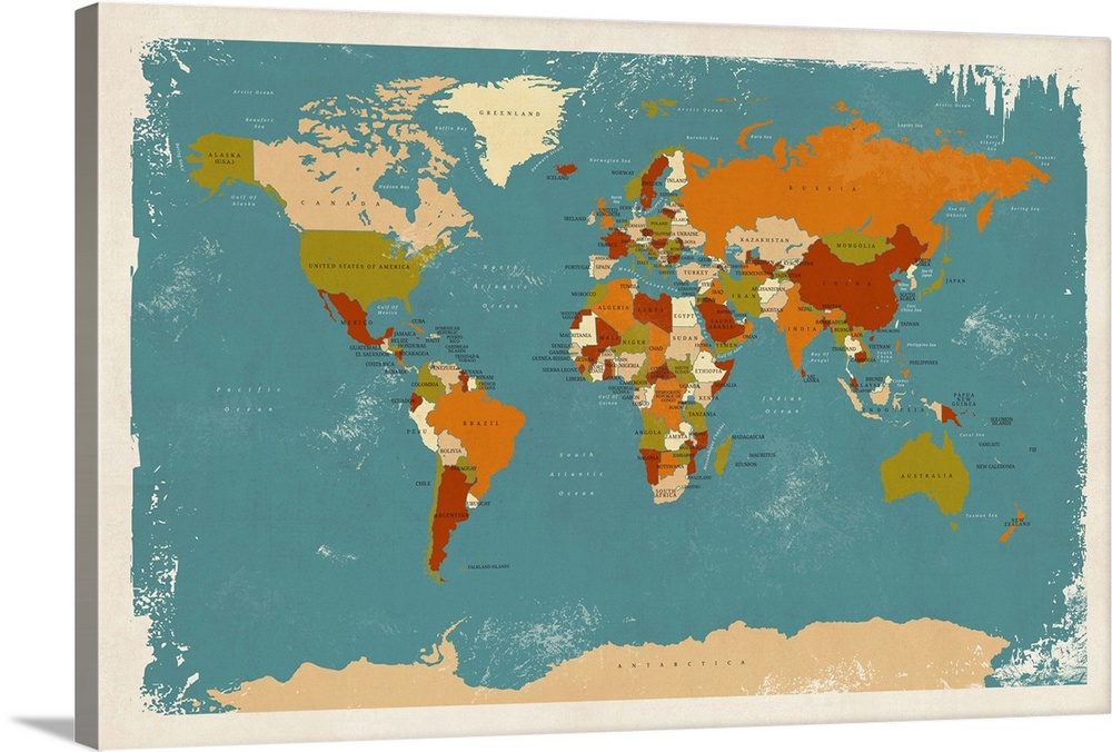 Contemporary artwork of a political map of the world.