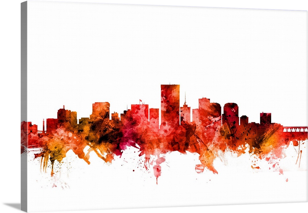 Watercolor art print of the skyline of Richmond, Virginia, United States.