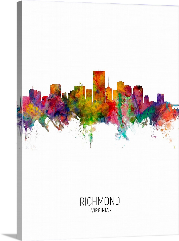 Watercolor art print of the skyline of Richmond, Virginia, United States