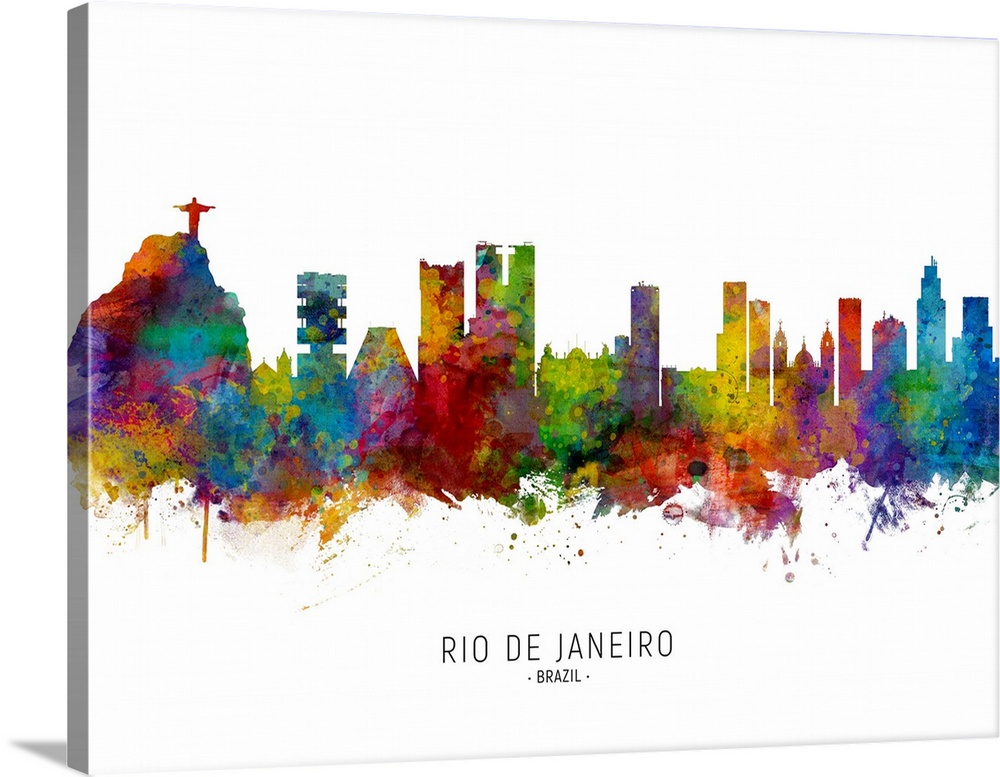 Watercolor art print of the skyline of Rio de Janeiro, Brazil.