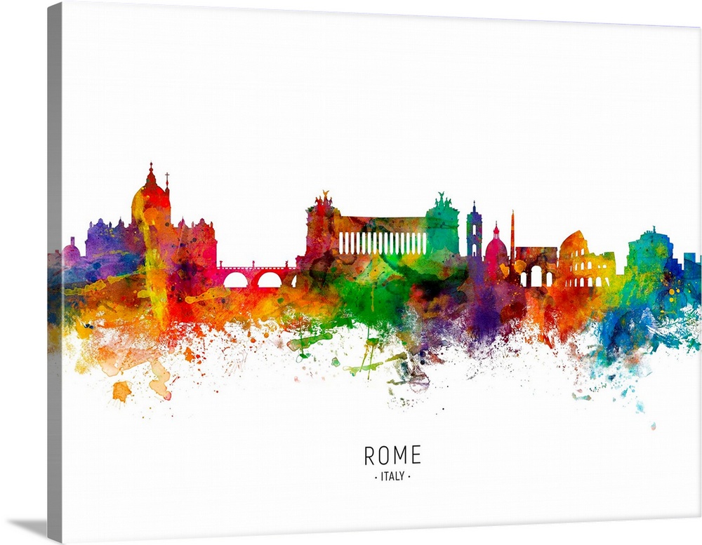 Watercolor art print of the skyline of Rome, Italy.