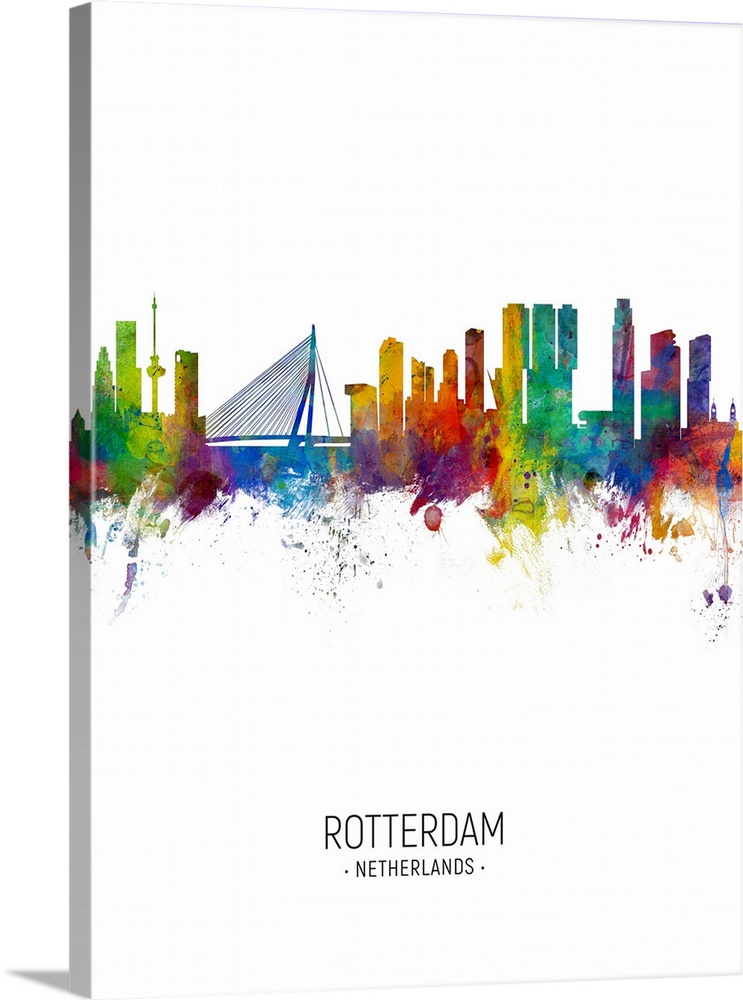 Watercolor art print of the skyline of Rotterdam, The Netherlands